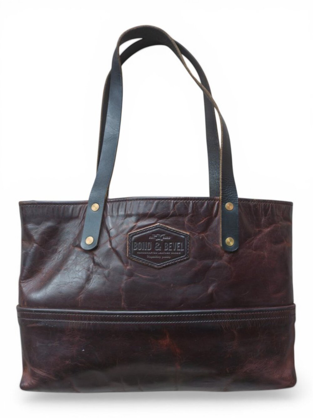 Bond & Bevel Journey Tote, USA-Made Full-Grain Leather, Brown, 17" x 12"